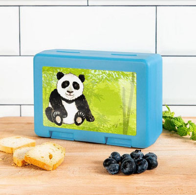 personalisierbare Brotdose - Sitzender Pandabär im Bambuswald - handgemalt