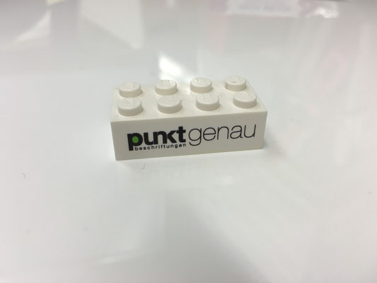 Legostein bedruckt mit UV-Direktdruck