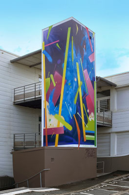 fresque street art abstraite en extérieur 