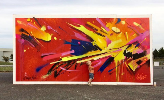 fresque street art couleurs chaudes de kendo Deuxglik