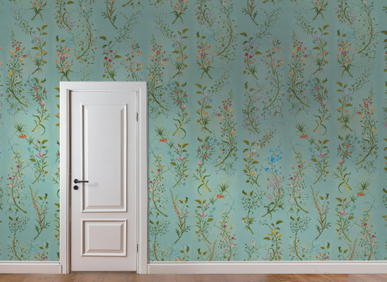 Botanique; handpainted wallpaper; handgeschilderd behang