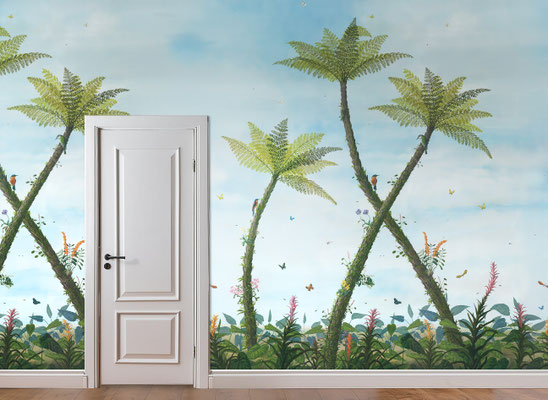 Dicksonia; handpainted wallpaper; handgeschilderd behang