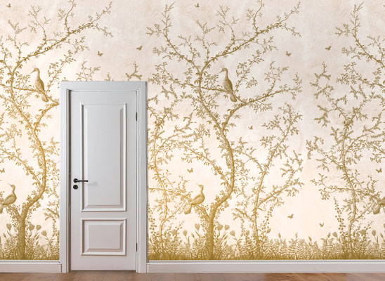 Chinoiserie II; handpainted wallpaper; handgeschilderd behang