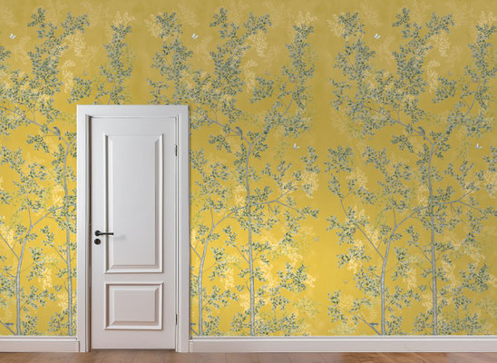 Orangerie; handpainted wallpaper; handgeschilderd behang