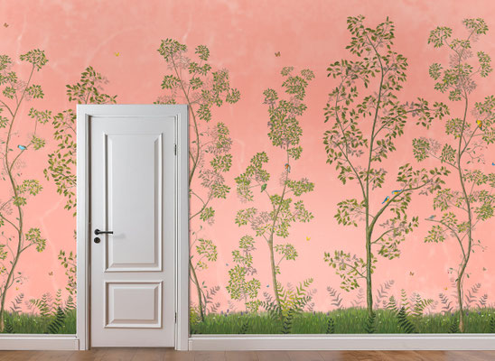 Dutchoiserie; handpainted wallpaper; handgeschilderd behang