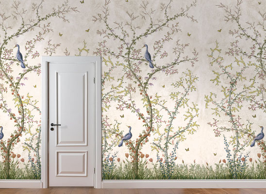 Chinoiserie II; handpainted wallpaper; handgeschilderd behang
