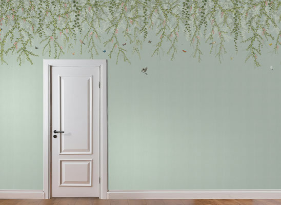 Hanging Garden; handpainted wallpaper; handgeschilderd behang