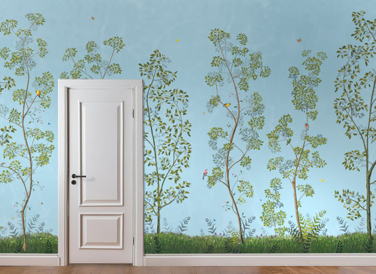 Dutchoiserie; handpainted wallpaper; handgeschilderd behang