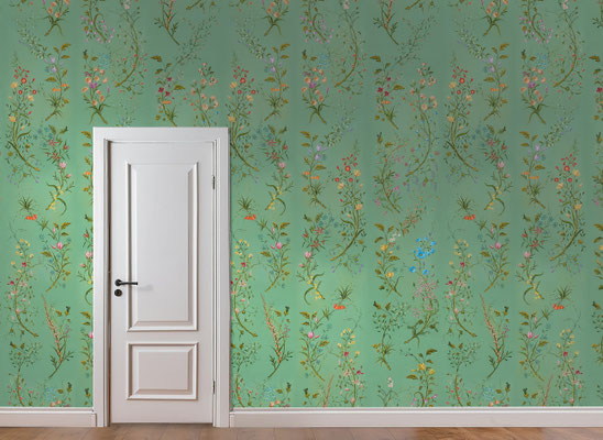 Botanique; handpainted wallpaper; handgeschilderd behang 