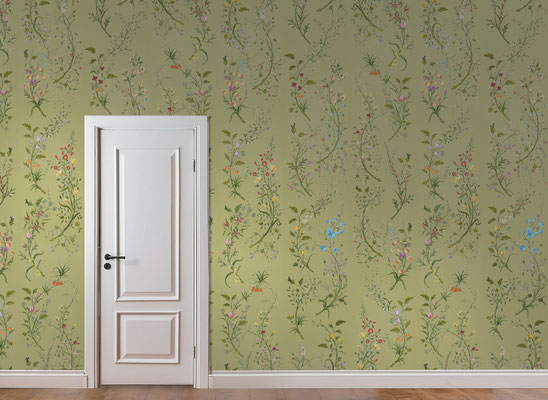 Botanique; handpainted wallpaper; handgeschilderd behang