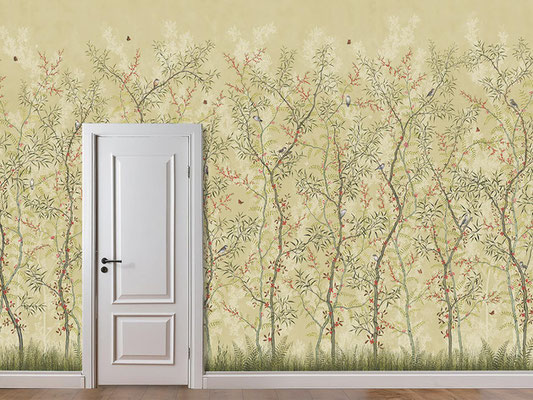 Oriental; handpainted wallpaper; handgeschilderd behang