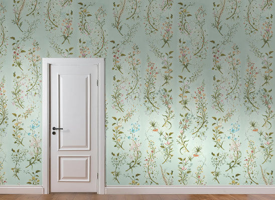 Botanique; handpainted wallpaper; handgeschilderd behang