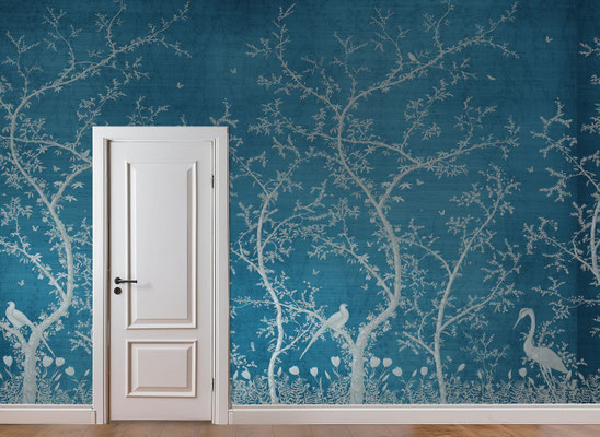 Chinoiserie; handpainted wallpaper; handgeschilderd behang