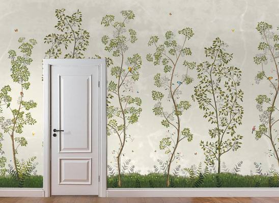 Dutchoiserie; handpainted wallpaper; handgeschilderd behang