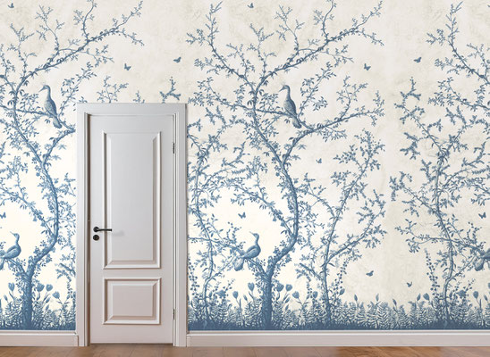 Chinoiserie II; handpainted wallpaper; handgeschilderd behang