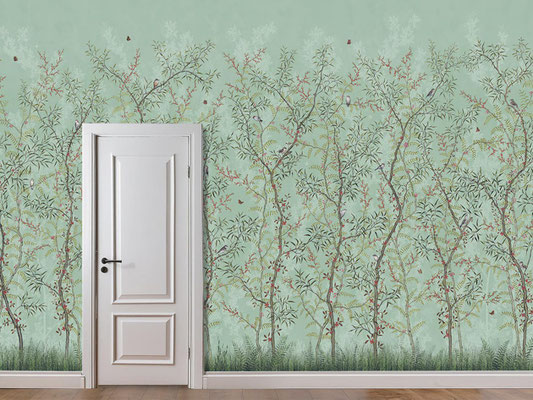 Oriental Dutch; handpainted wallpaper; handgeschilderd behang