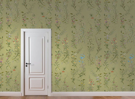 Botanique; handpainted wallpaper; handgeschilderd behang