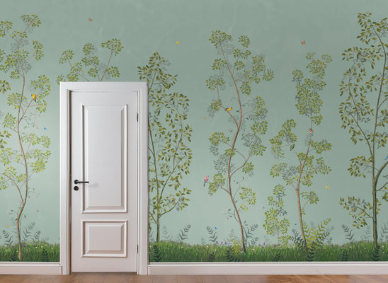 Dutchoiserie; handpainted wallpaper; handgeschilderd behang 