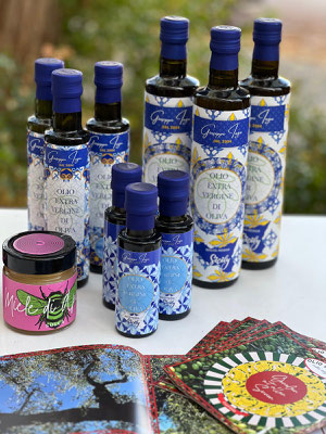Olivenöl aus Sizilien 500ml 18€, 250 ml 9€, 100 ml 6,50€, Honig 12€