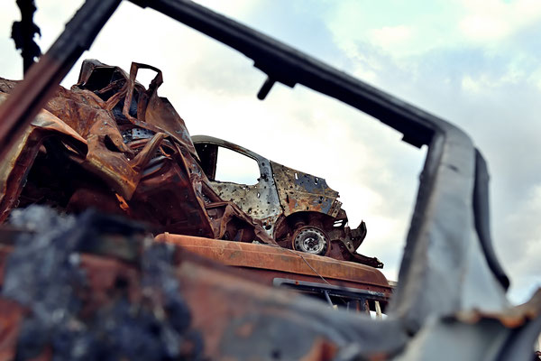 Ukraine War - Car Wrecks near Butscha