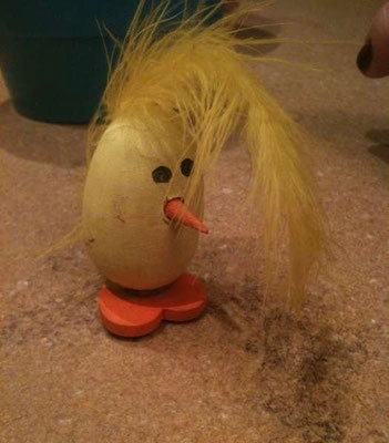 This is an Easter Chick Joe made for his mom when he was in 3rd grade, as he said "true art"  - 1999