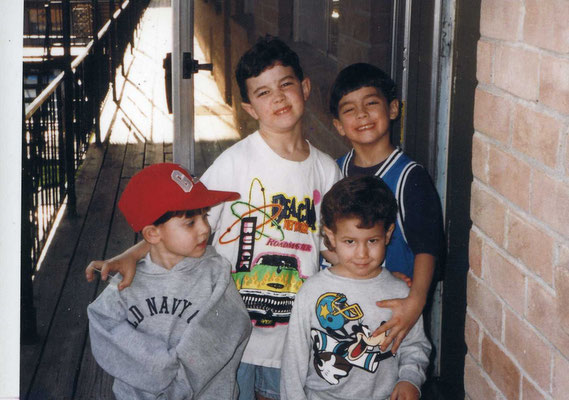 Kevin, Joe and Nick with childhood friend Brandon, back in their Dallas apartment complex, circa 1995-96