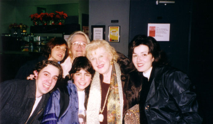 Little Joe (notice his shirt!), Shirley Grant (his manager) and Mrs. Jonas pose for a group snapshot in the theater lobby.