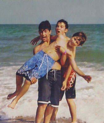 Nick gets a lift from his bros!
