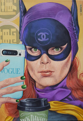 Gemälde 845, SELFIE MRS. B. ( Batwoman) Acryl auf Leinwand,2024, 50 x 35 cm