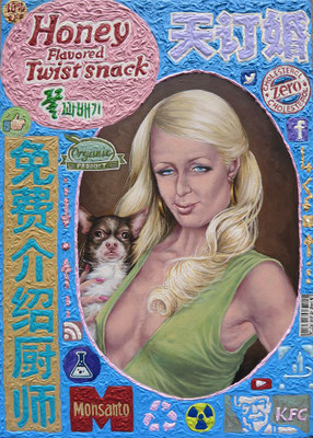 Gemälde  482 Paris Twist Snack , Acryl auf Hartfaserplatte ,2015, 50 x 70 cm       
