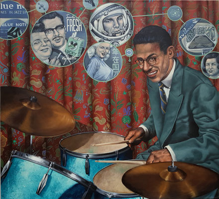 Gemälde 605,BE BOP DRUMS Acryl auf Leinwand ,2018/21, 100 x 110 cm
