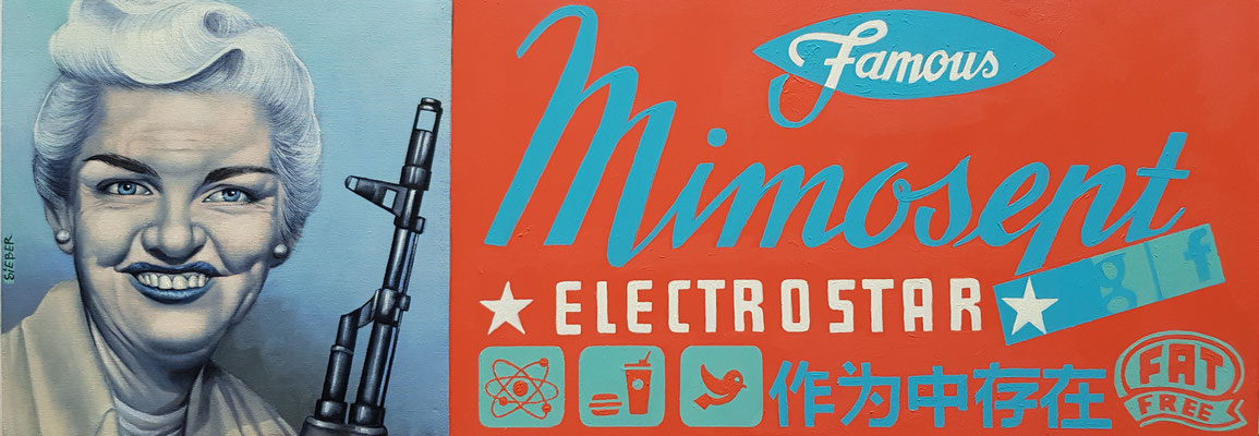 Gemälde 697,ELECTROSTAR, Acryl auf Leinwand/ Holzplatte, 2021,35 x 100  cm