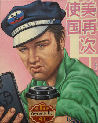 Gemälde 852,SELFIE MITER P.(Elvis Presley), Acryl auf Leinwand,2025, 50 x 40 cm