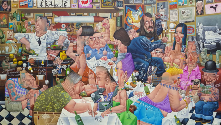 Gemälde 745,PARIS BAR,  Acryl auf Leinwand ,2022, 80  x 140 cm   