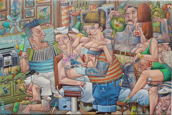 Gemälde 698,ST. PAULI TATOO BUDE , Acryl auf Leinwand, 2021,40 x 60  cm