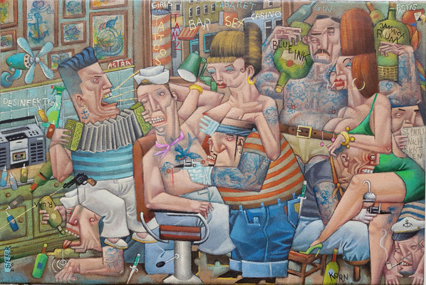 Gemälde 698,ST. PAULI TATOO BUDE , Acryl auf Leinwand, 2021,40 x 60  cm