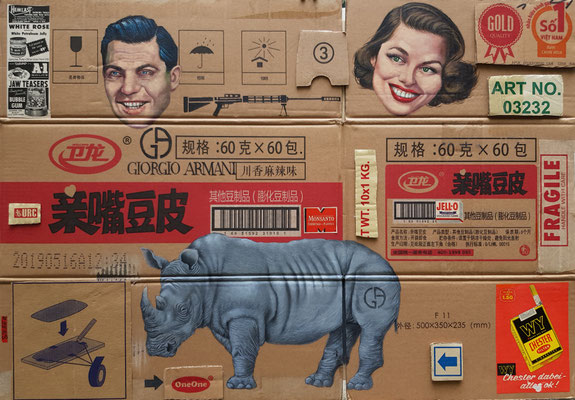 Gemälde 871, ART NO 03236 , Acryl auf Verpackungskarton,2025, 60 x 85 cm