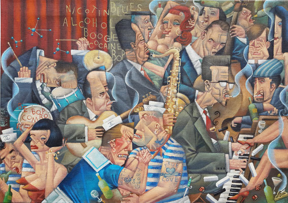 Gemälde682,CHANEL MATROSEN ARMDRÜCKEN IN DER BE BOP KASCHEMME,Acryl auf grober Leinwand,2021,50 x 70cm    