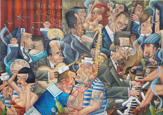 Gemälde682,CHANEL MATROSEN ARMDRÜCKEN IN DER BE BOP KASCHEMME,Acryl auf grober Leinwand,2021,50 x 70cm    