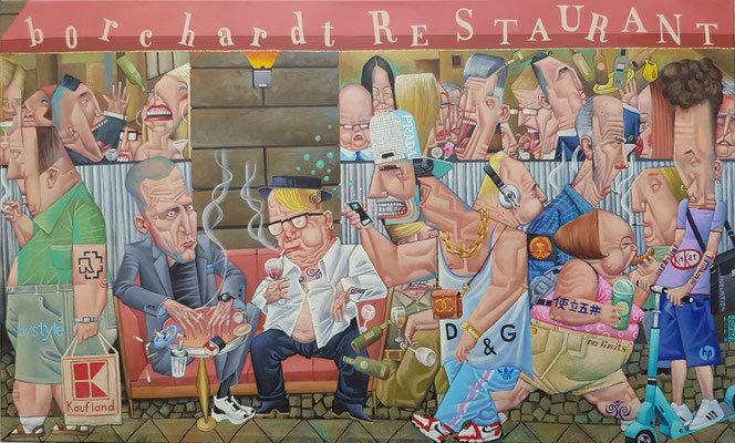 Gemälde 762,BERLINER RAUCHER LOUNGE ,Acryl auf Leinwand, 2023, 60 x 100 cm