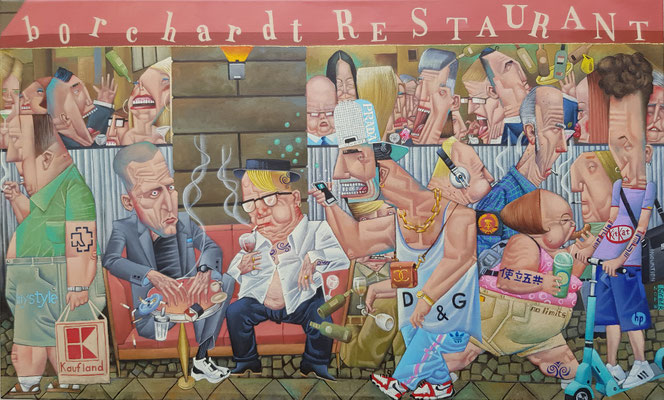 Gemälde 762,BERLINER RAUCHER LOUNGE ,Acryl auf Leinwand, 2023, 60 x 100 cm