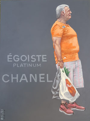 Gemälde 639,EGOISTE CHANEL, Acryl auf Hartfaserplatte,2019, 30 x 40 cm      