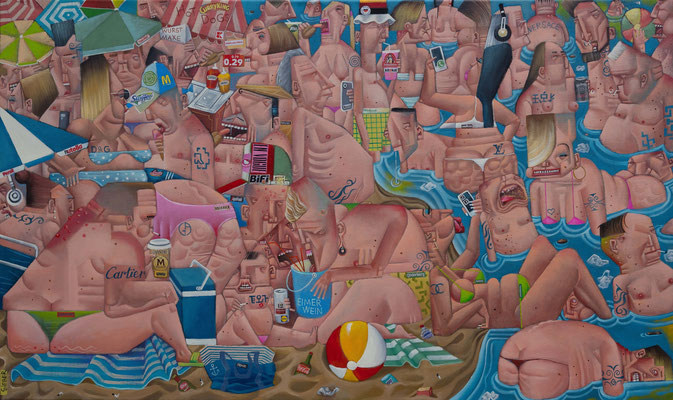Gemälde 833,BADESPASS, Acryl auf Leinwand,2024, 50 x 100 cm
