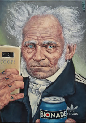 Gemälde 844, SELFIE HERR S. ( Arthur Schopenhauer) Acryl auf Leinwand,2024, 50 x 35 cm