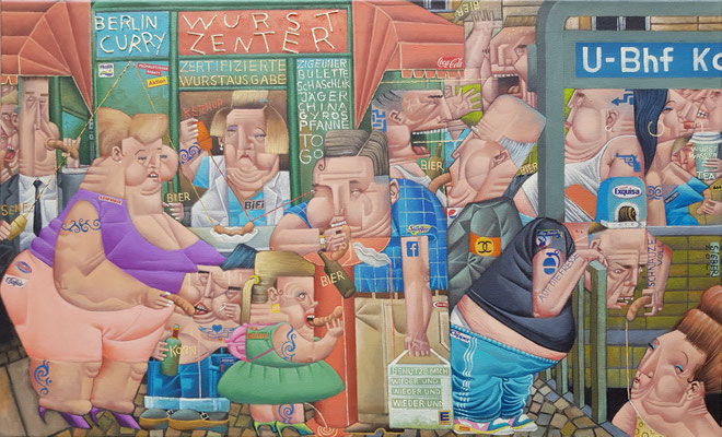 Gemälde 696, WURST ZENTER , Acryl /mixed media auf Leinwand, 2021, 55 x 90  cm