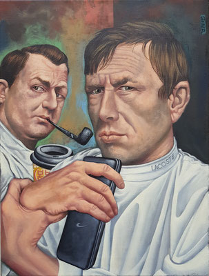 Gemälde 830, SELFIE DER HERREN D. & G. (Otto Dix & George Grosz) Acryl auf Leinwand,2024, 60 x 45 cm 