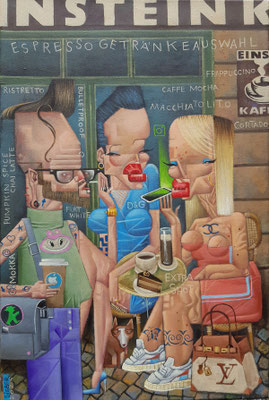 Gemälde 881,ESPRESSOGETRÄNKEAUSWAHL, Acryl auf Leinwand,2025, 60 x 40 cm
