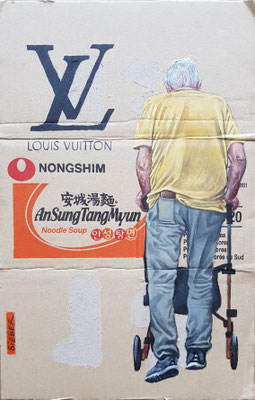 Gemälde 789,LOUIS VUITTON NOODLE SOUP,Acryl auf Verpackungskarton ,2023,43 x 28 cm