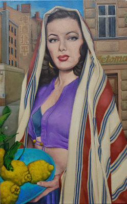 Gemälde 857,BERLINER ZITRONENERNTE, Acryl auf Leinwand,2025, 70 x 44 cm
