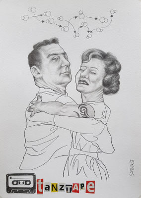 A550, TANZTAPE 1, Graphit, Tusche, auf Karton, 2024, 42 x 30 cm